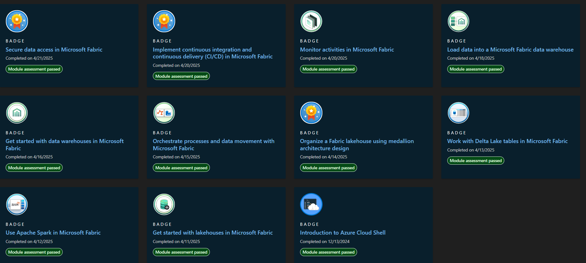 Microsoft Fabric completion certificate